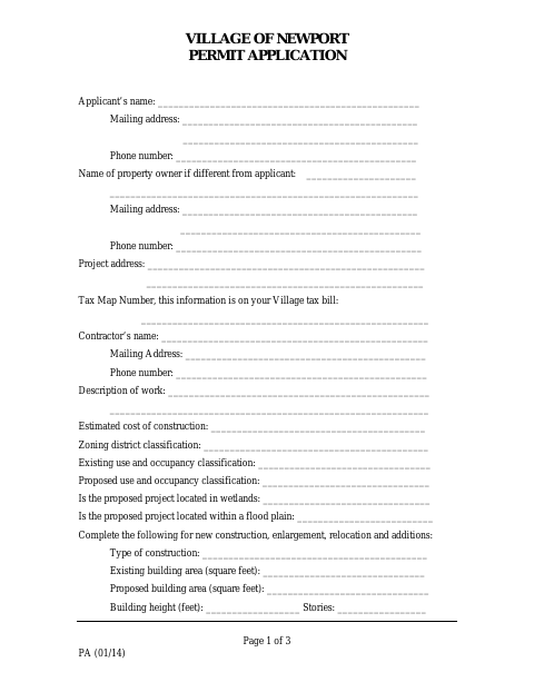 First page of the Building Permit Application