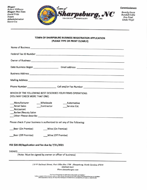 First page of the Business Registration Application