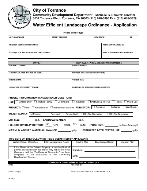 First page of the Water Efficient Landscape Ordinance Application