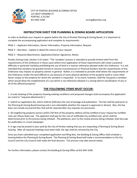 First page of the Planning & Zoning Board Application