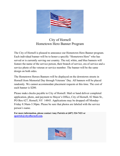 First page of the Hometown Heroes Banner Program Application