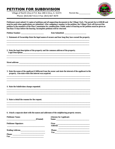 First page of the Petition for Subdivision