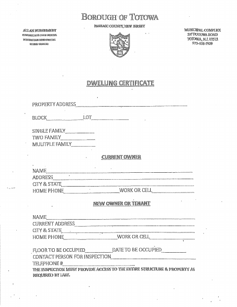 First page of the Dwelling Certificate and Smoke Detector Certificate for Rentals