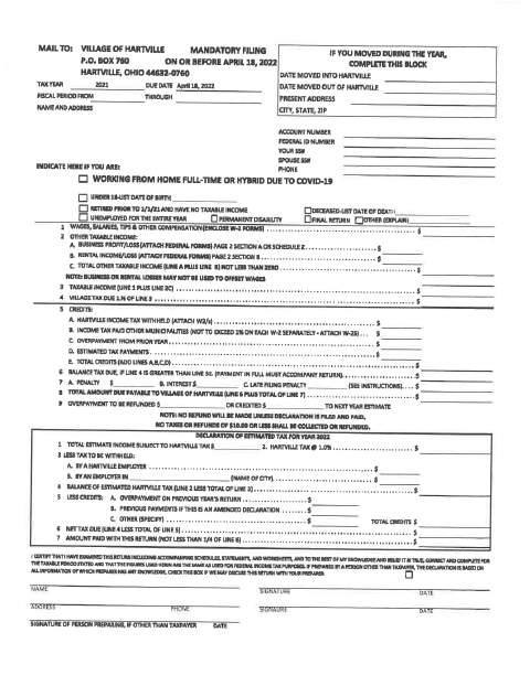First page of the 2021 Individual & Business Income Tax Form and Instructions