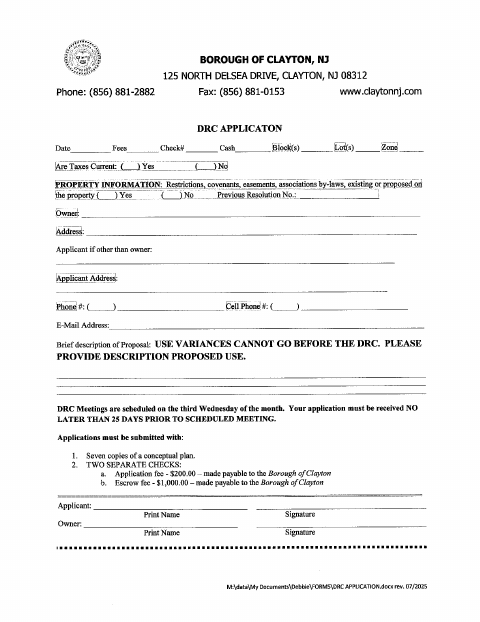 First page of the DRC Application