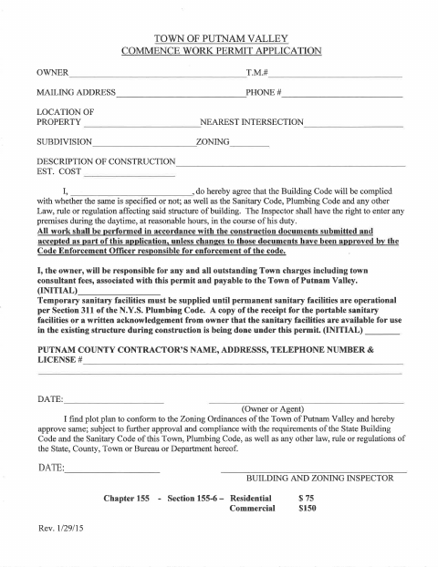First page of the Commence Work Permit