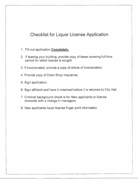 First page of the Annual Liquor License Application