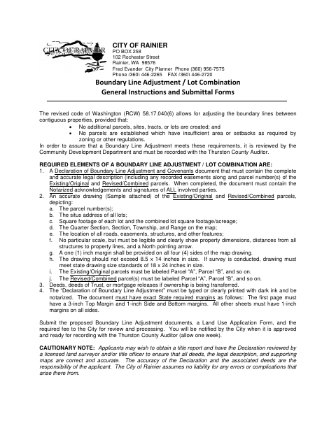 First page of the Boundary Line Adjustment and Lot Combination