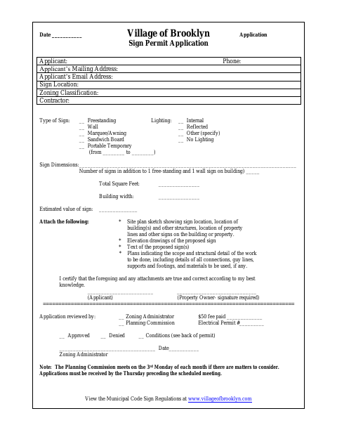 First page of the Sign Permit Application