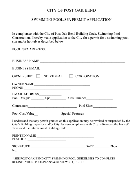 First page of the Swimming Pool/Spa Permit Application