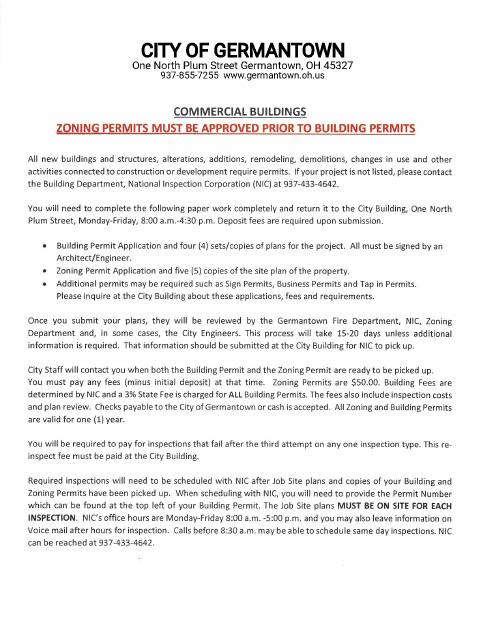 First page of the Commercial Building Permit Application