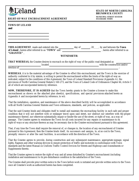First page of the Right-of-Way Encroachment Agreement