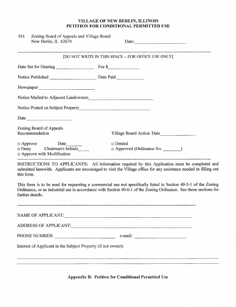 First page of the Petition for Conditional Permitted Use