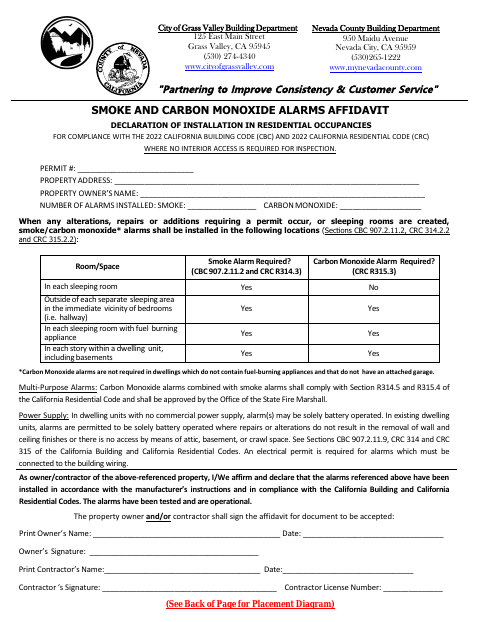 First page of the Smoke and Carbon Monoxide Alarms Affidavit