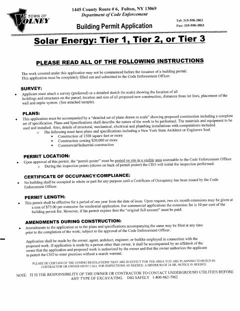 First page of the Solar Energy Permit Application