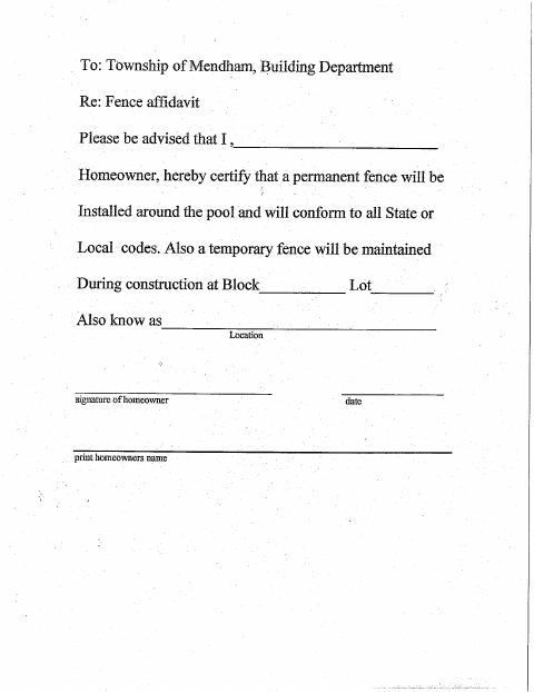 First page of the Pool Fence Affidavit
