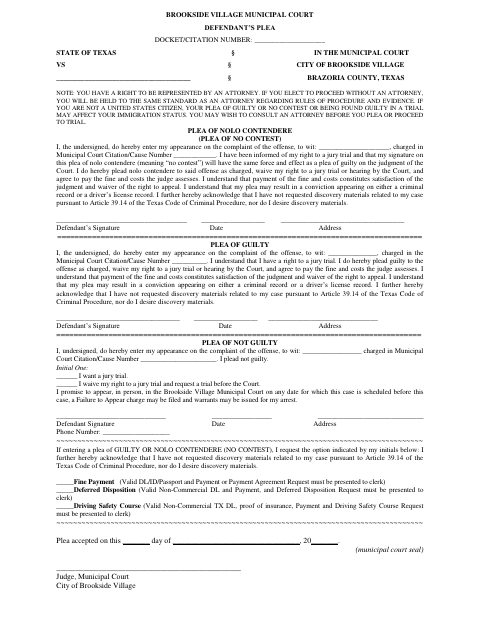 First page of the Defendant’s Plea