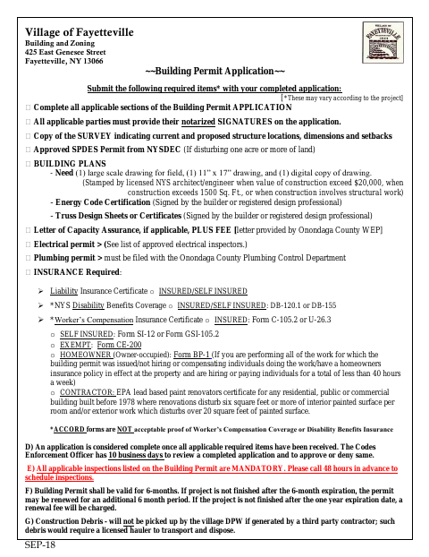 First page of the Building Permit Application