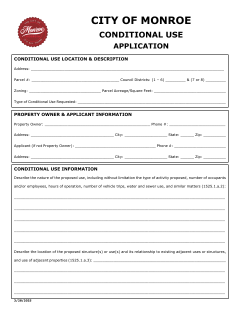 First page of the Conditional Use Application