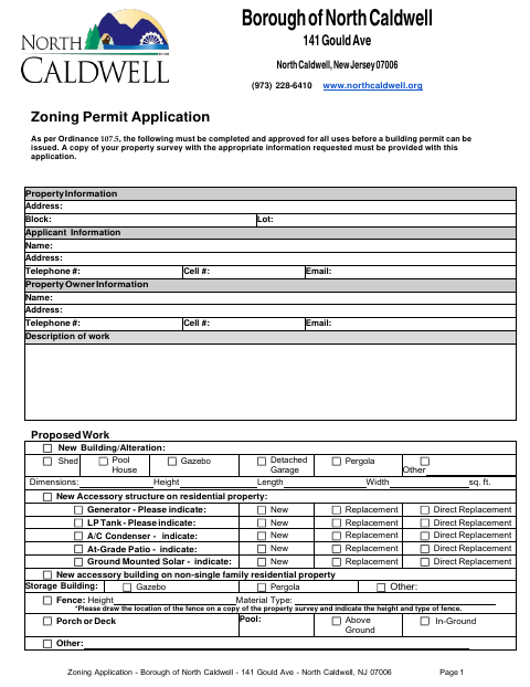 First page of the Zoning Permit Application