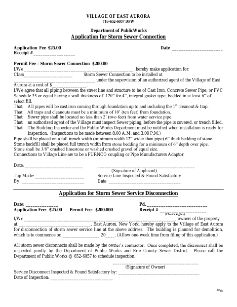 First page of the Application for Storm Sewer Connection and Service Disconnection
