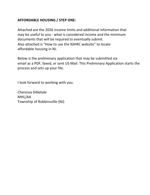 First page of the Affordable Housing Preliminary Application