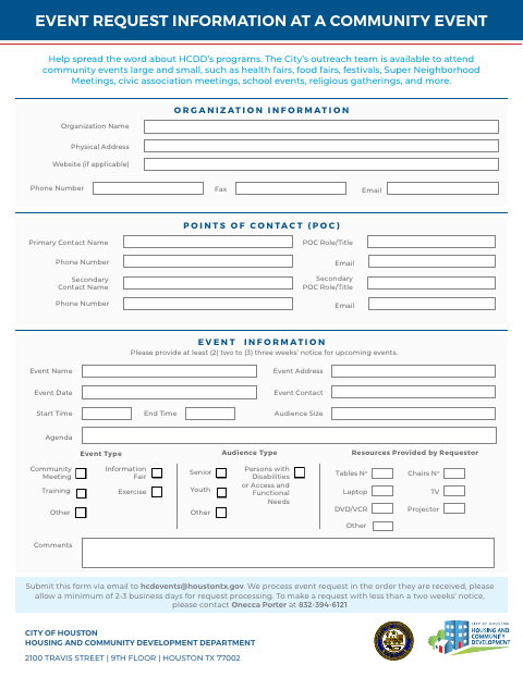 First page of the Event Request Information at a Community Event