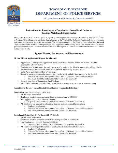 First page of the Pawn, Secondhand, and Precious Metals Business License Application