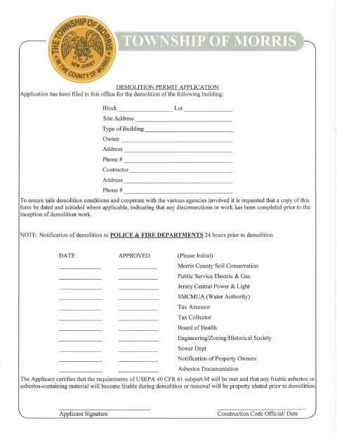 First page of the Demolition Permit Application