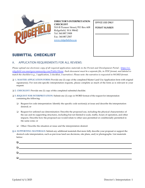 First page of the Director’s Interpretation Checklist
