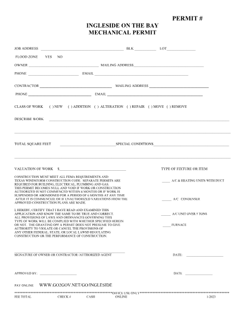 First page of the Mechanical (HVAC) Permit Application