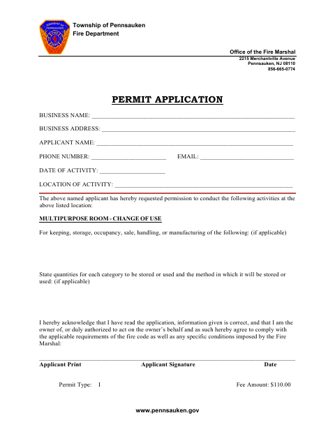 First page of the Multipurpose Room Permit Application