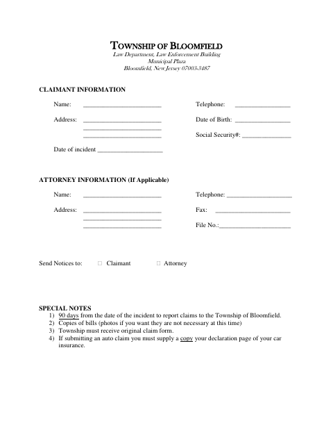 First page of the Tort Claim Form