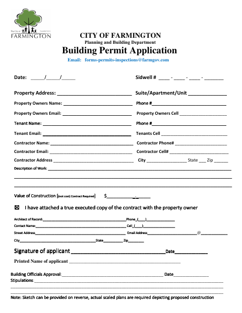 First page of the Building Permit Application