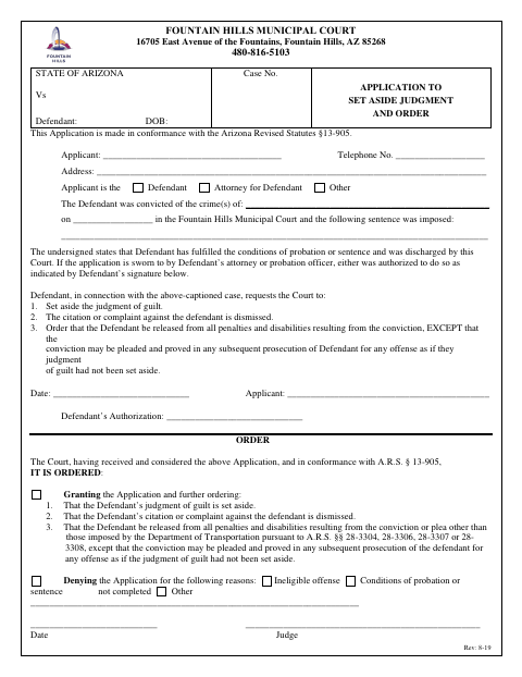 First page of the Application to Set Aside Judgment and Order