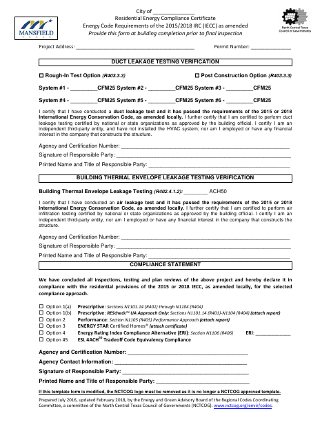 First page of the Residential Energy Compliance Certificate