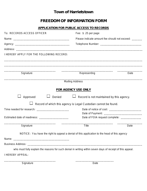 First page of the Freedom of Information Form