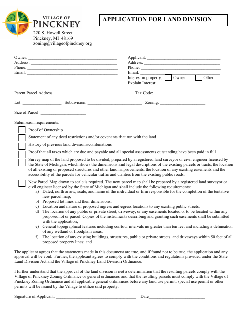 First page of the Application for Land Division