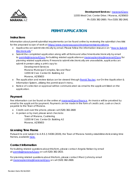First page of the Permit Application
