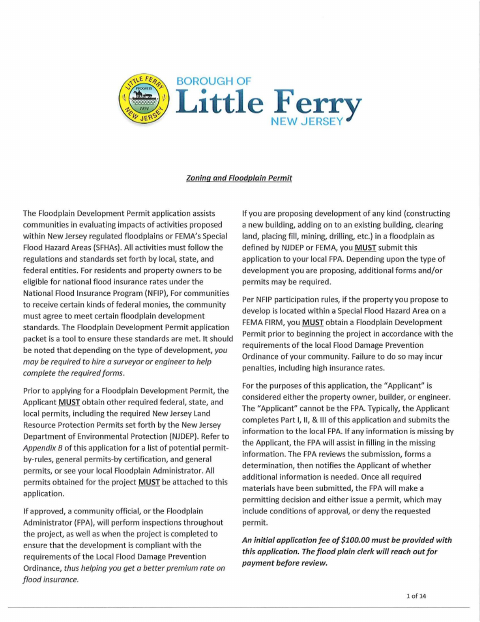 First page of the Zoning and Floodplain Permit