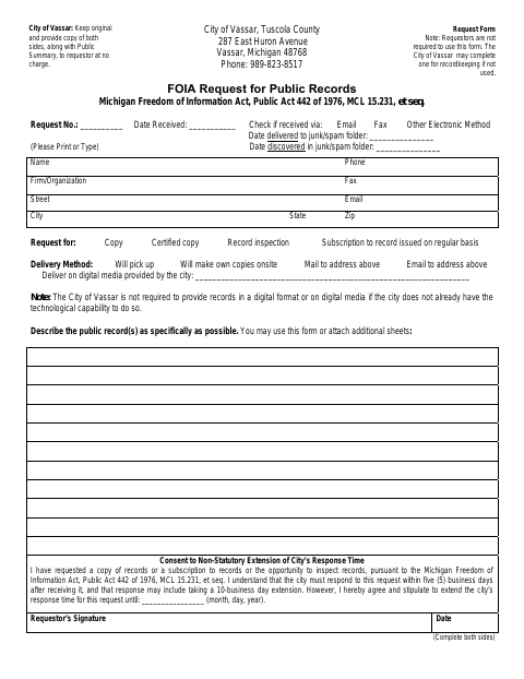 First page of the Freedom Of Information Act Request Forms