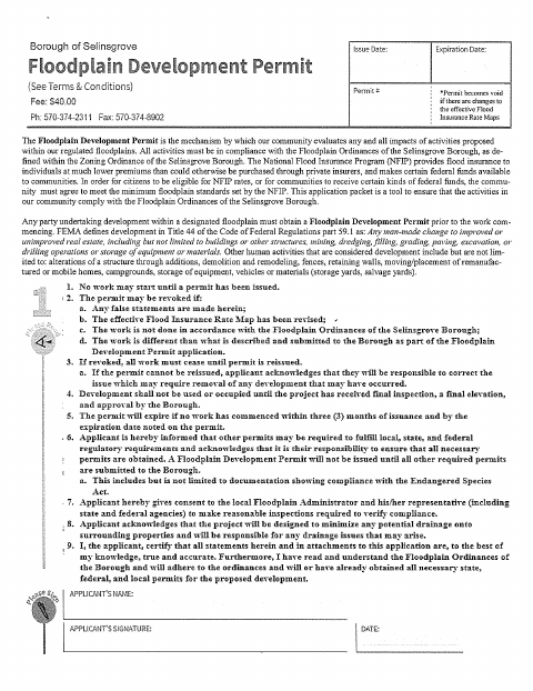 First page of the Floodplain Development Permit Application