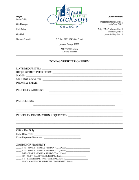 First page of the Zoning Verification Form