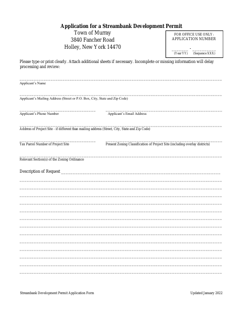 First page of the Streambank Development Permit Application