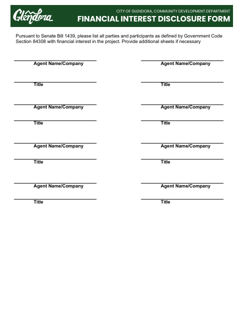 First page of the Financial Interest Disclosure Form