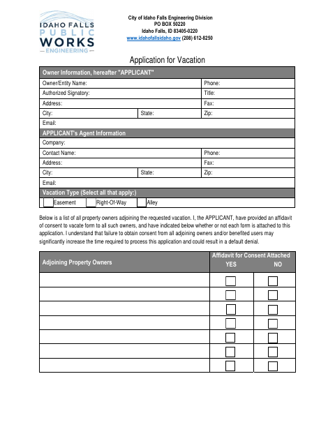 First page of the Application for Vacation