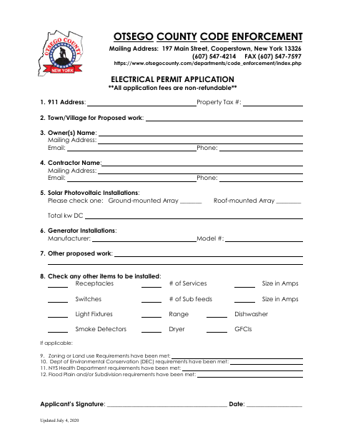 First page of the Electrical Permit Application