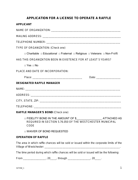 First page of the Application for a License to Operate a Raffle
