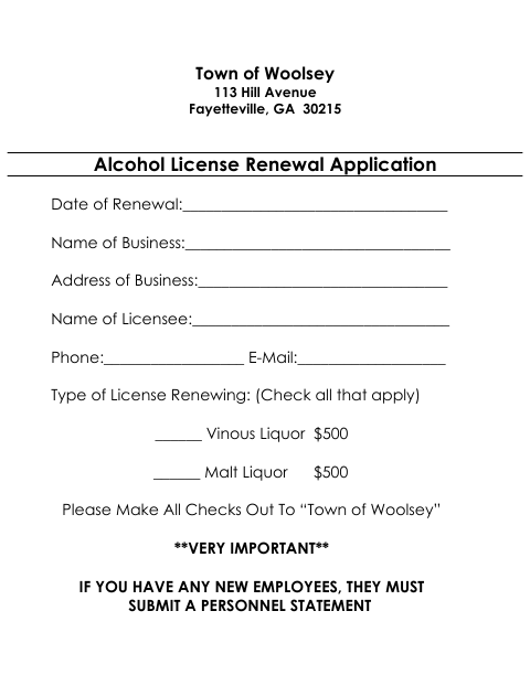 First page of the Alcohol License Renewal Application