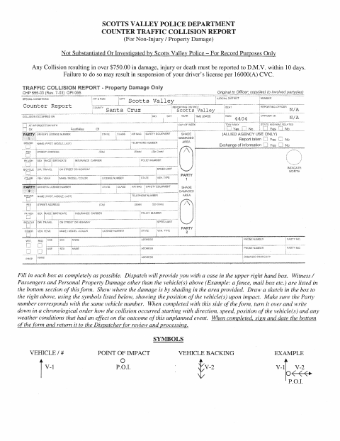 First page of the Counter Traffic Collision Report